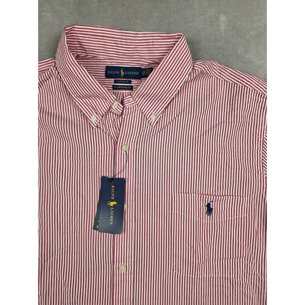 Ralph Lauren Button Down Shirt Mens XXL Red Striped Seersucker Untucked Fit